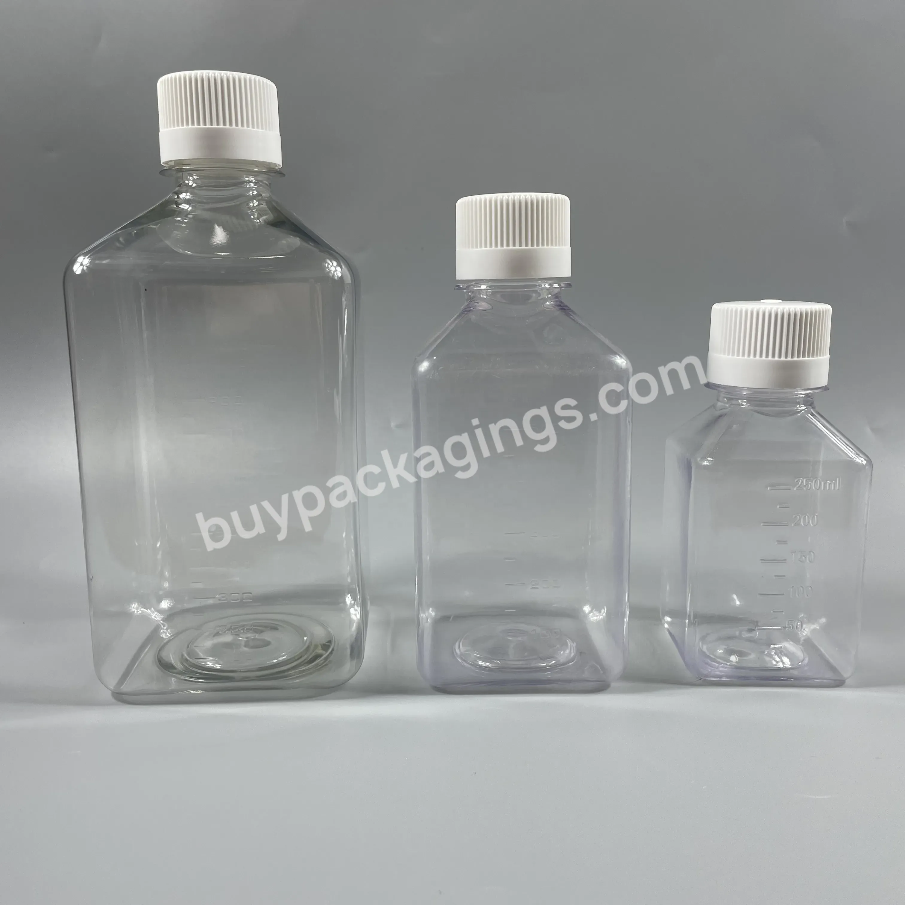 Empty Laboratory 30ml 60ml 100ml 250ml 500ml Square Transparent Pet Plastic Media Bottle Blood Serum Bottle