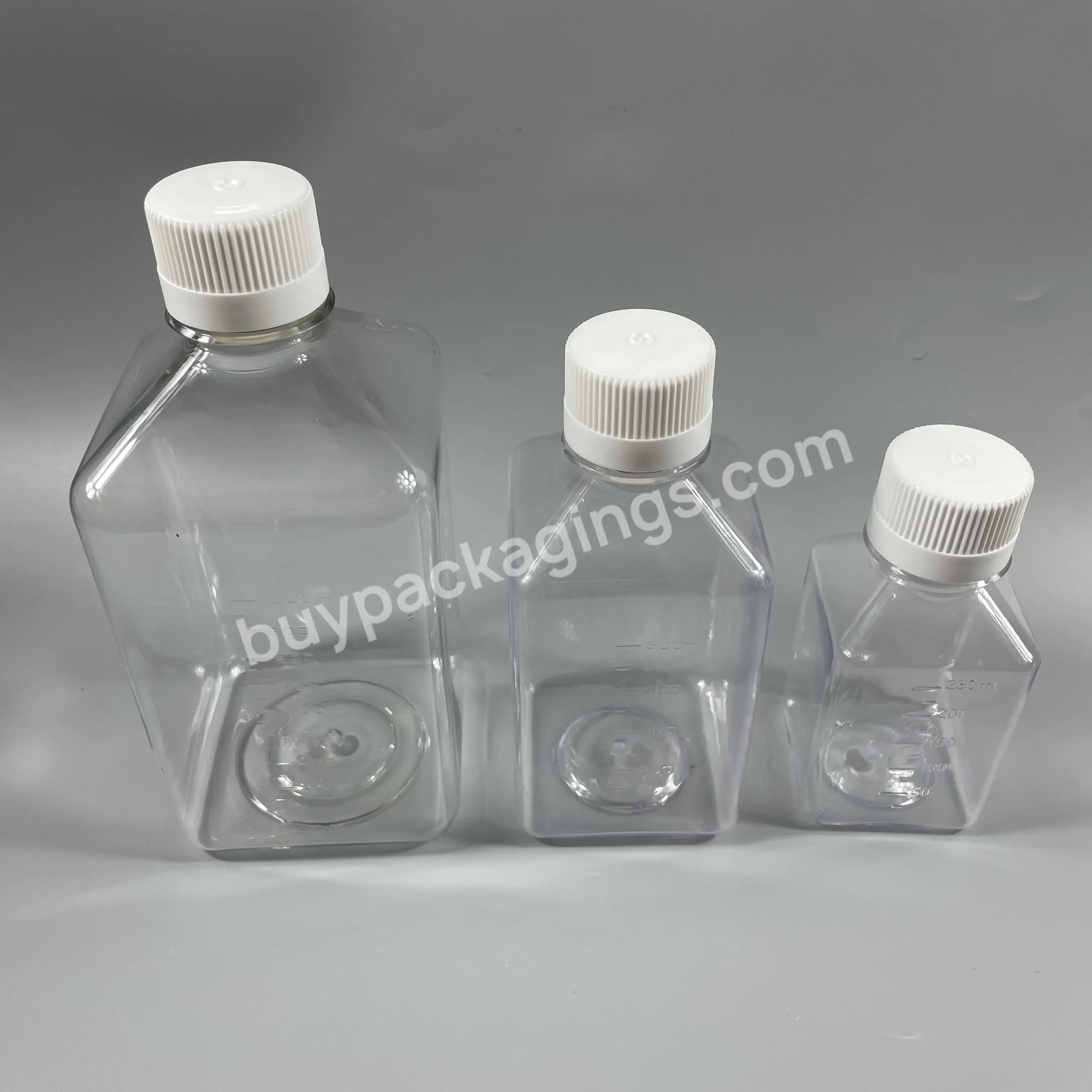 Empty Laboratory 30ml 60ml 100ml 250ml 500ml Square Transparent Pet Plastic Media Bottle Blood Serum Bottle