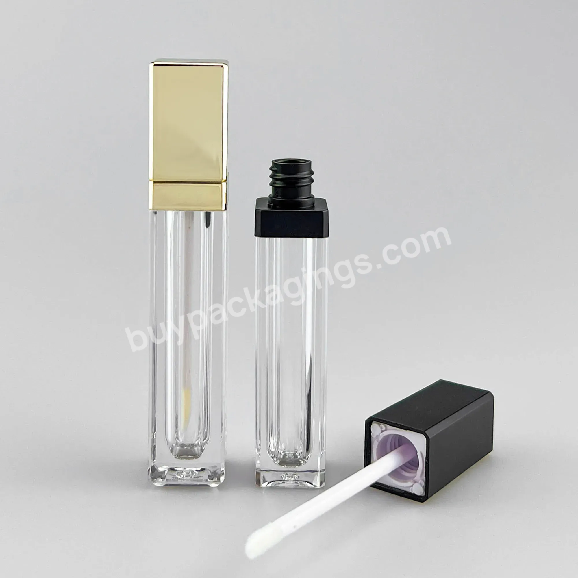 Empty Luxury Custom Lip Gloss Containers With Gold Black Cap 8ml Cosmetic Packaging Square Lip Gloss Tube