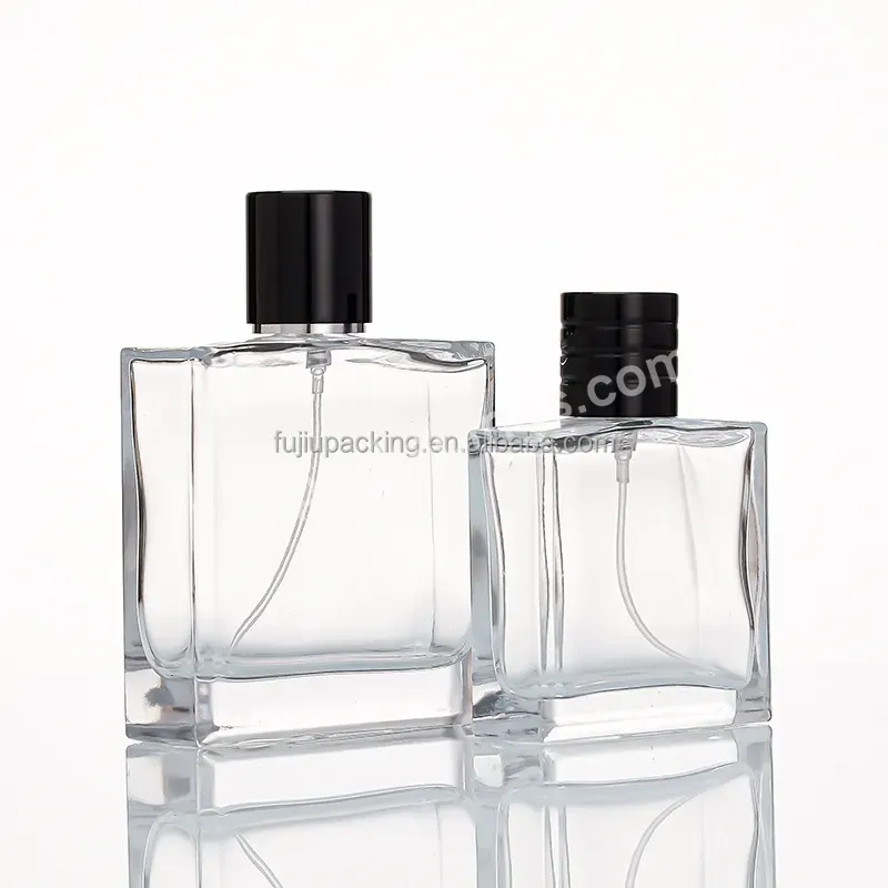 Empty Luxury Flat Square Spray Fragrance Perfume Bottle With Black Square Lid Perfume Glass Bottle