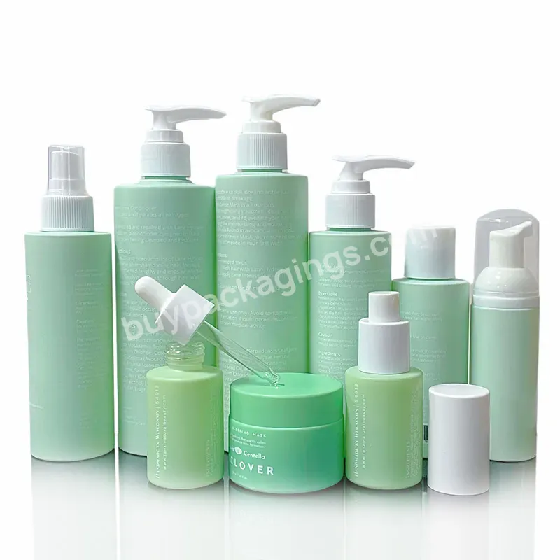 Empty Luxury Matte Green Skin Care Cosmetics Packaging Set Plastic Cream Jar Lotion Bottle For Facial Cream