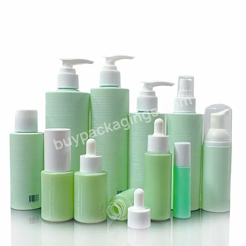 Empty Luxury Matte Green Skin Care Cosmetics Packaging Set Plastic Cream Jar Lotion Bottle For Facial Cream