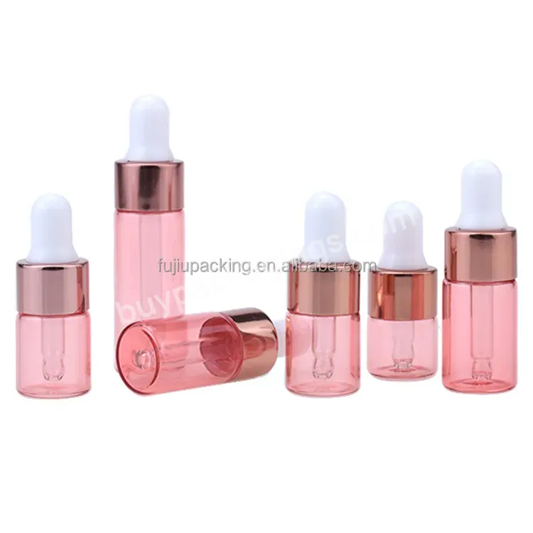 Empty Mini Essential Oil Bottle 1ml 2ml 3ml 5ml Clear Glass Dropper Bottles With Pink Dropper Cap Small Glass Vials For Sale