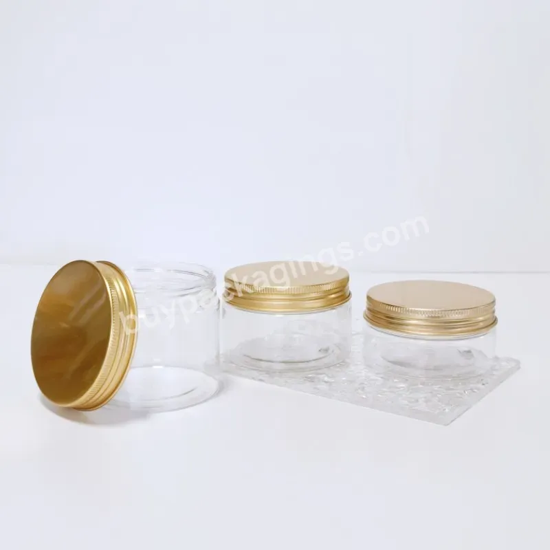 Empty Plastic Clear Cream Jar 50ml 100ml 150ml 200ml 250ml 300ml 400ml 500ml Pet Jar With Gold Caps For Food