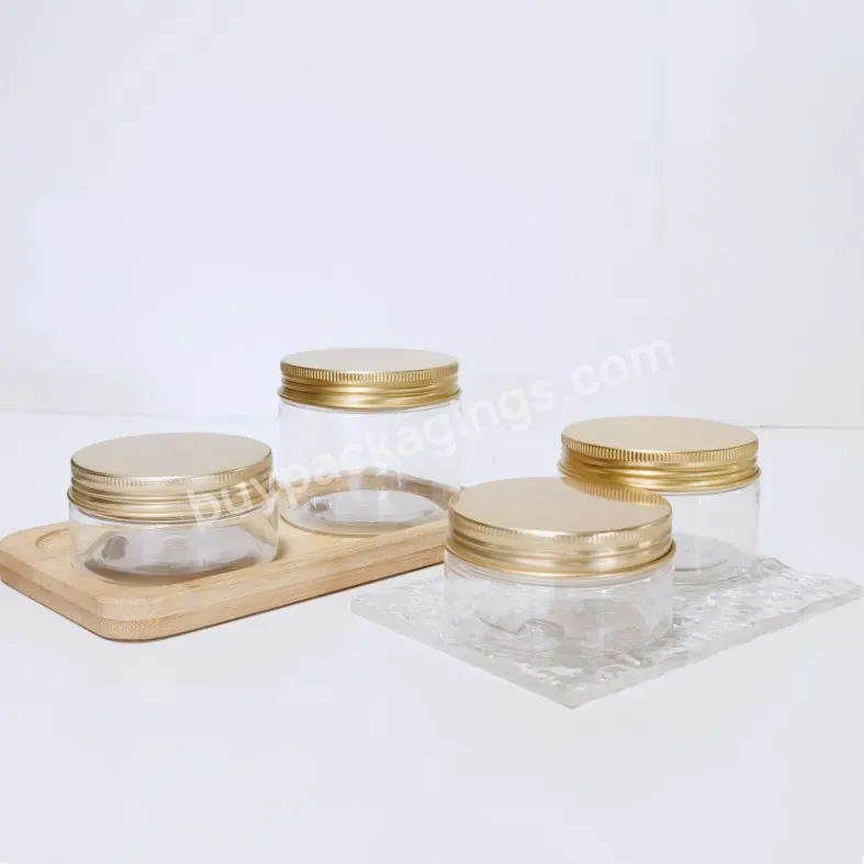 Empty Plastic Clear Cream Jar 50ml 100ml 150ml 200ml 250ml 300ml 400ml 500ml Pet Jar With Gold Caps For Food