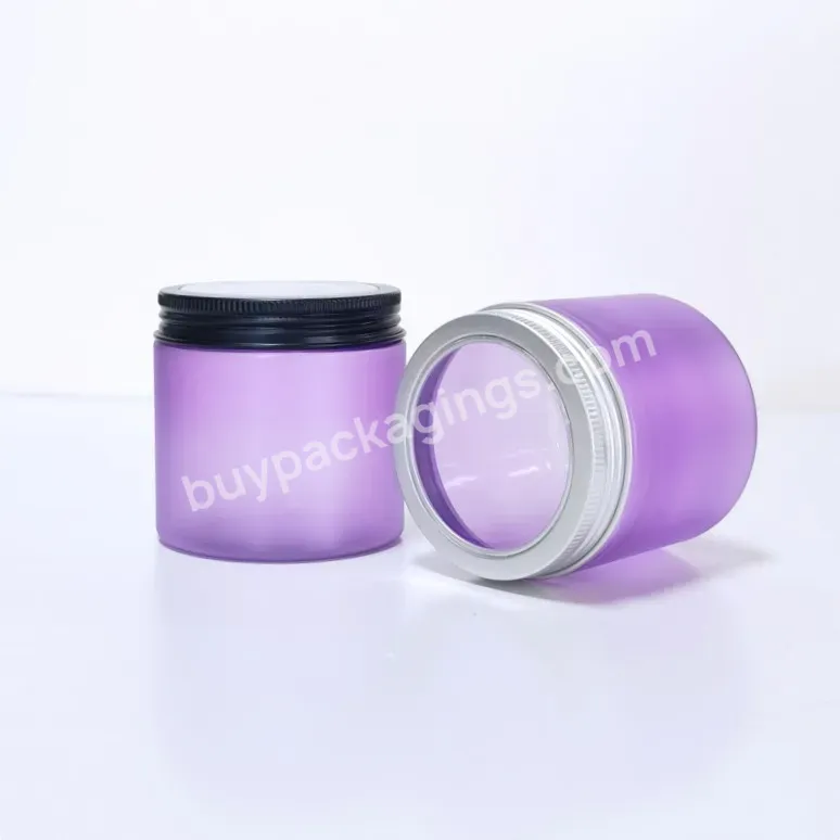 Empty Plastic Cream Jar Purple Frosted Face Facial Mudpack Pots Body Butter 200ml 250ml Pet Plastic Jar With Gold Sliver Lid