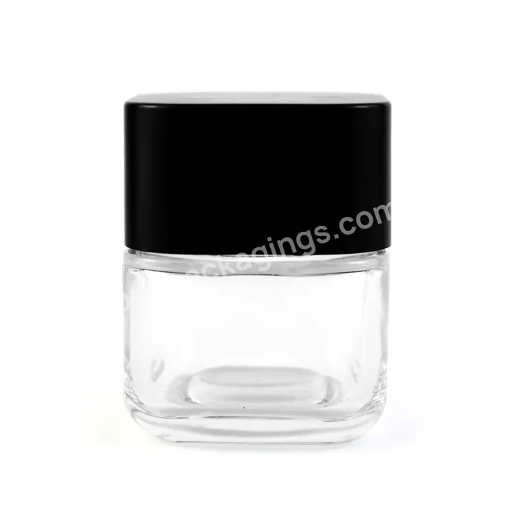 Empty Push-and-turn Air Tight Jar 3oz 4oz 6oz Oil Storage Glass Square Stash Jar Container Square Glass Bottle With Black Lid