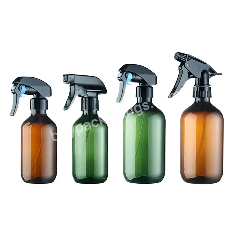 Empty Refillable Liquid Container 300ml 500ml Amber Green Blue Pet Plastic Spray Bottles With Black Trigger Sprayer