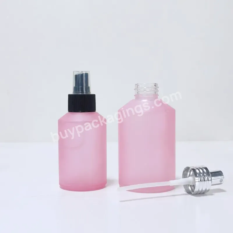 Empty Slant Shoulder 30ml 100ml 200ml Pink Frosted Glass Dropper Bottle Matt Silver Bottle With Spray Pump