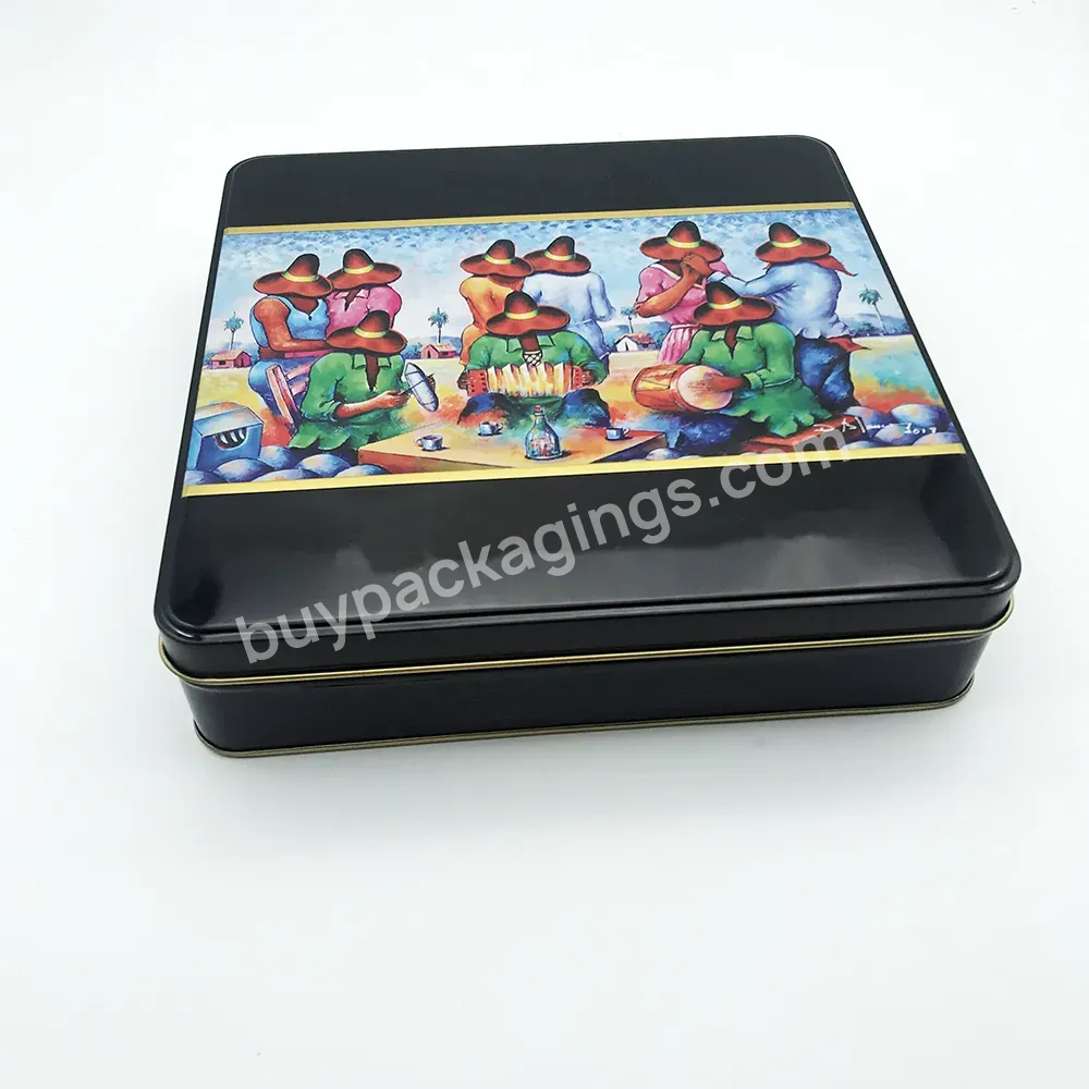 Empty Square Custom Tin Box With Hinged Lid