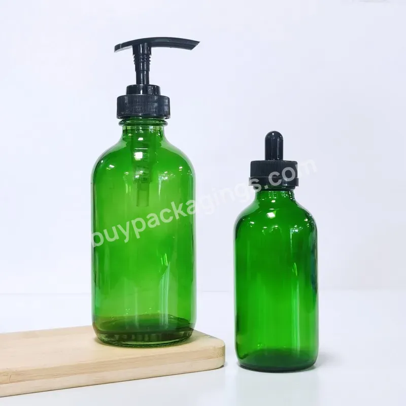 Empty Transparent Green 1oz 2oz 4oz 8oz 500ml Round Boston Glass Dropper Bottle Serum Bottle