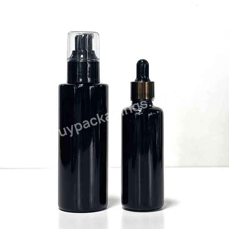 Empty Violet Black Glass Bottle For Essential Oil Hair Oil Bottles 50ml Glass Dropper Bottles Essence Care Lotion Rubber