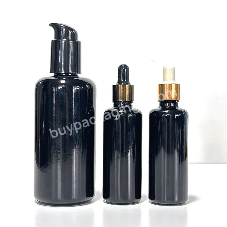 Empty Violet Black Glass Bottle For Essential Oil Hair Oil Bottles 50ml Glass Dropper Bottles Essence Care Lotion Rubber