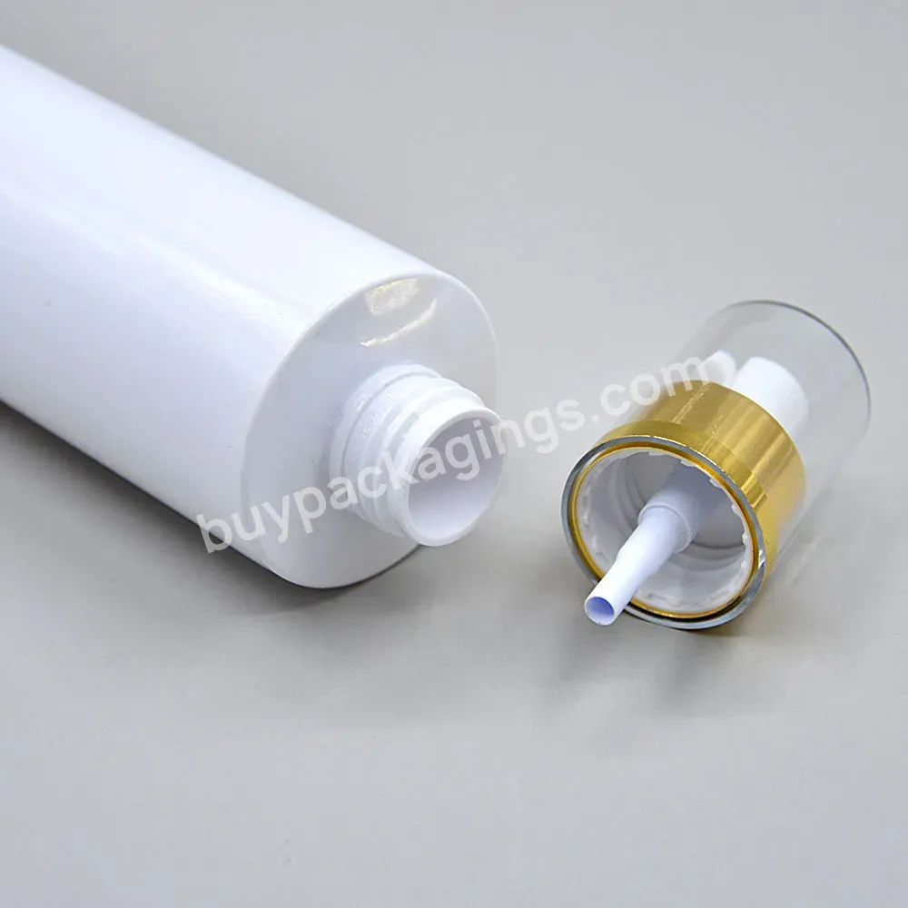 Empty White 130ml Pet Plastic Lotion Bottle Golden Collar Dispenser Flip Cap Disc Plastic Lotion Bottle