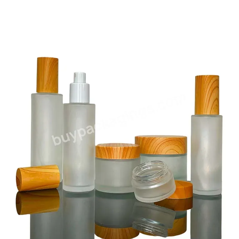 Empty Wholesale Clear Frosted Cosmetic Bamboo Packaging Cream Jar And Bamboo Lotion Pump Bottle Roll On Bottle