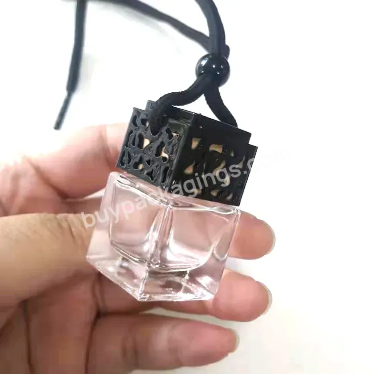 Empty Wooden Diffuser 8ml Square Small Hanging Car Air Freshener Glass Mini Bottle With Metal Clip