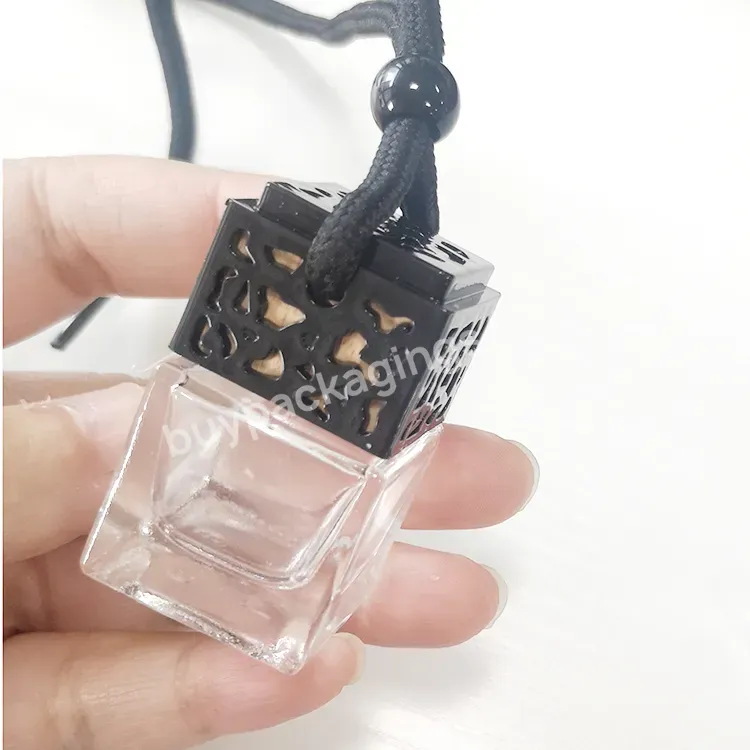 Empty Wooden Diffuser 8ml Square Small Hanging Car Air Freshener Glass Mini Bottle With Metal Clip