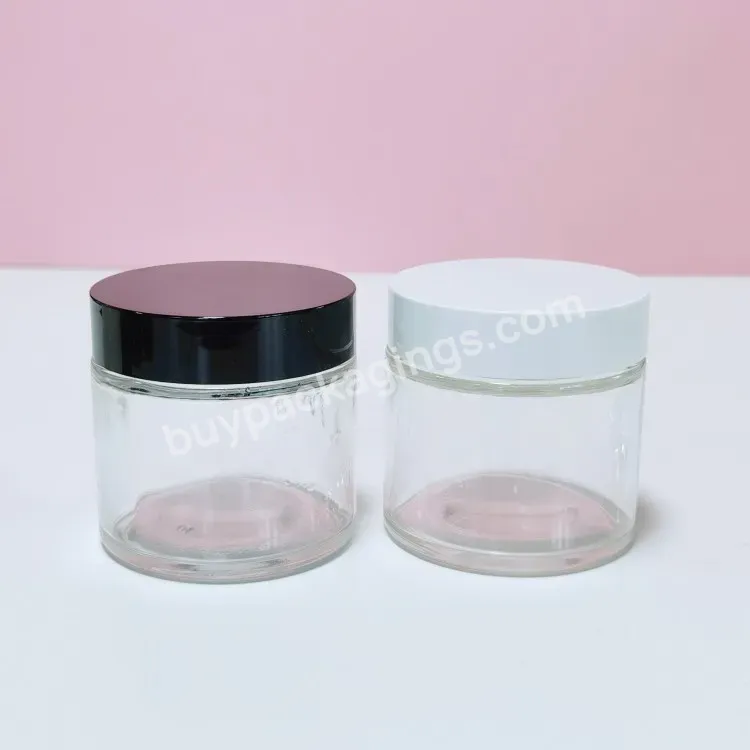 Environmental 80/120ml Cylindrical Empty Cosmetic Cream Glass Container Cosmetic Transparent Glass Jars With Plastic Lid - Buy Transparent Glass Cosmetic Jar,Cream Jar With Gold Lid,White Cosmetic Jar.