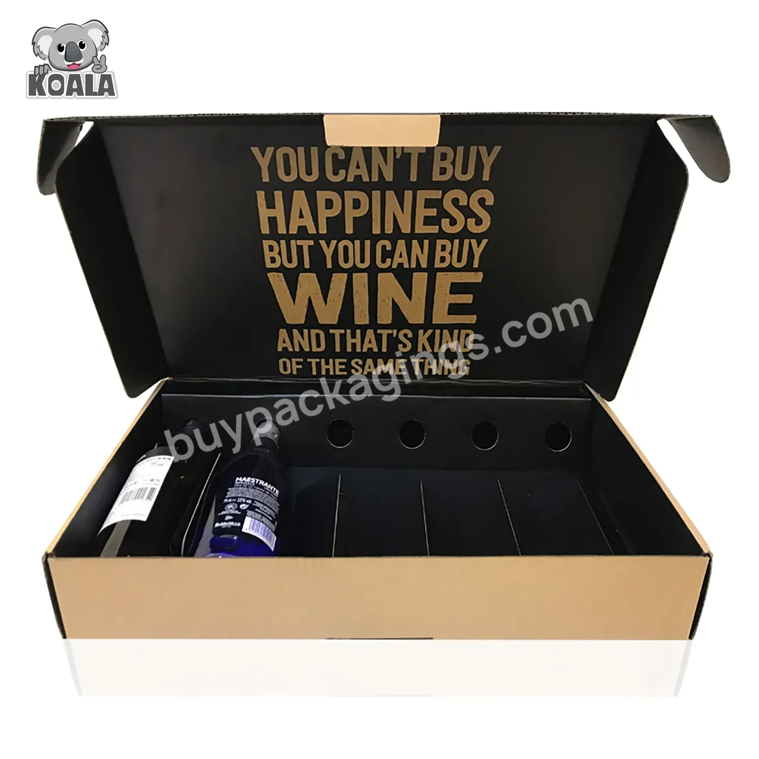 Environmental Certified 100% Recyclable Custom Size Logo Printed Good Price Kraft Black 6 Wine Bottles Packaging Gift With Custo