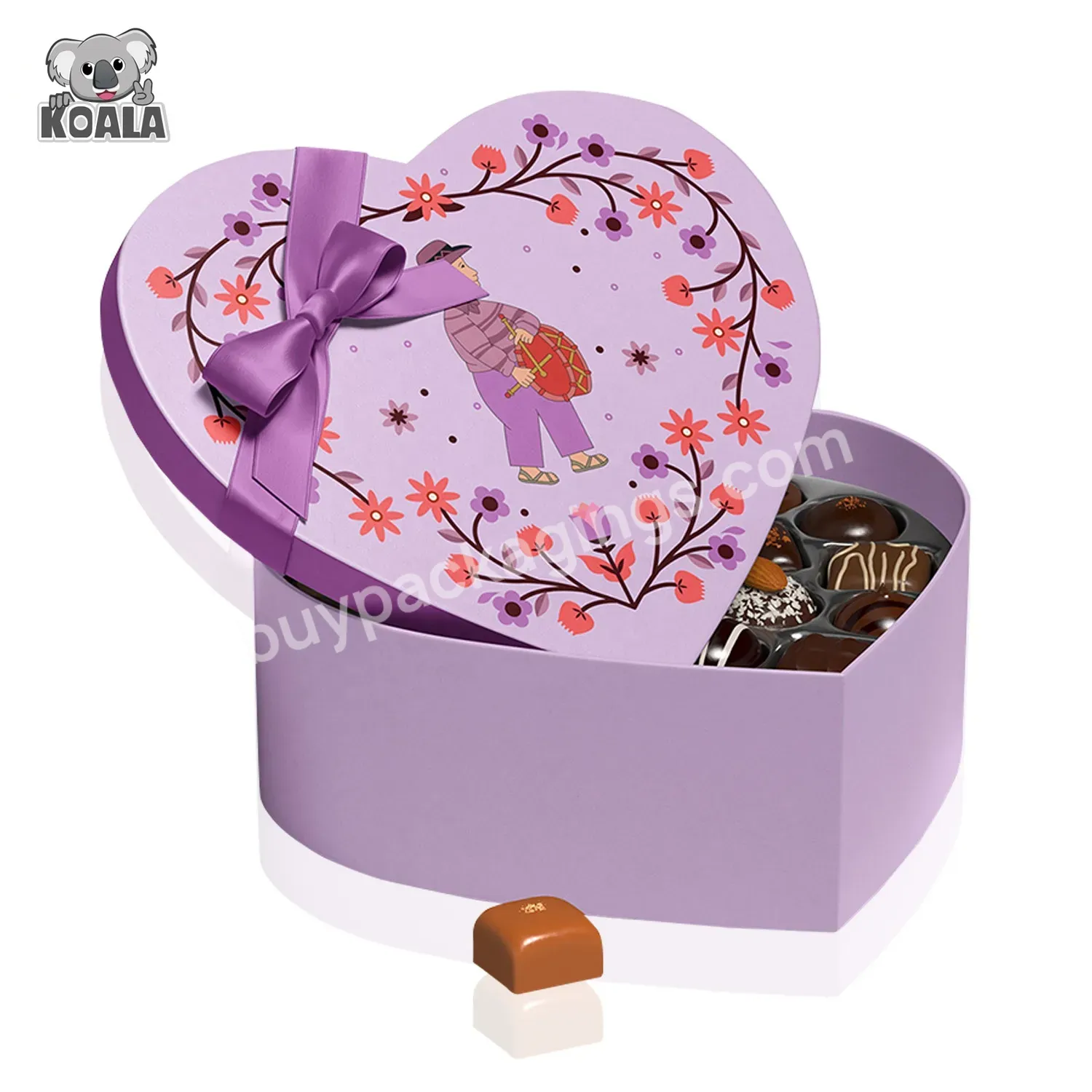 Environmental Certified 100% Recyclable Pretty Sweet I Love You Valentine's Day Cardboard Purple Heart Shape Chocolate Gift Box