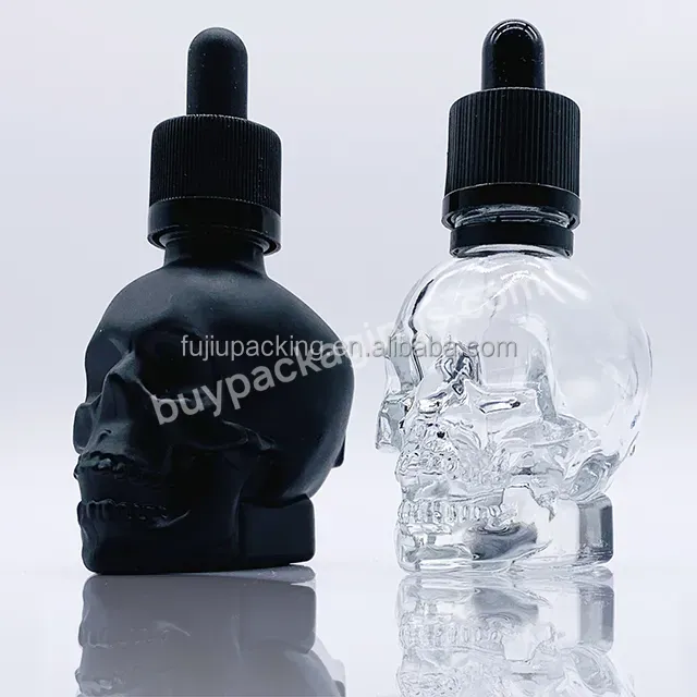 Essential Oil 30ml 60ml 120ml Skin Care Packaging Skull Head Shape Glass Skull 1oz Glass Beard Oil Dropper Bottle For Liquid Con