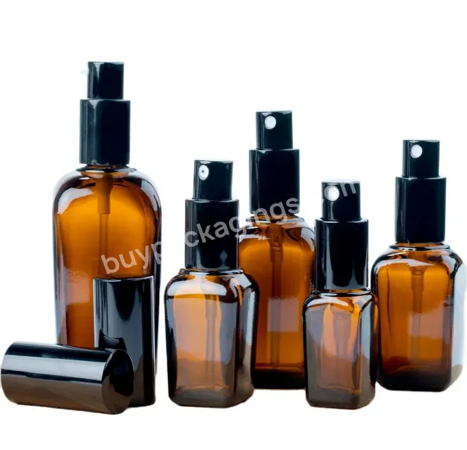 Essential Oil And Personal Care Perfume Amber Square Glass Pump Spray Bottles 5ml/10ml/15ml/30ml/50ml