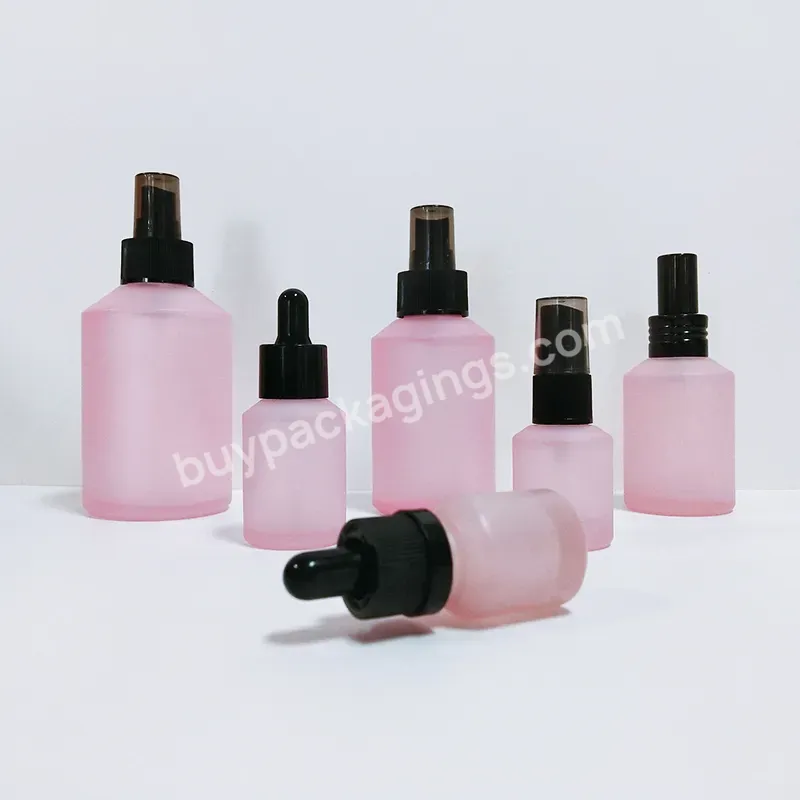 Essential Oil Bottle 5ml 10ml 15ml 20ml 30ml 50ml 100ml Frosted Pink Glass Bottle With Calibrated Glass Pipette