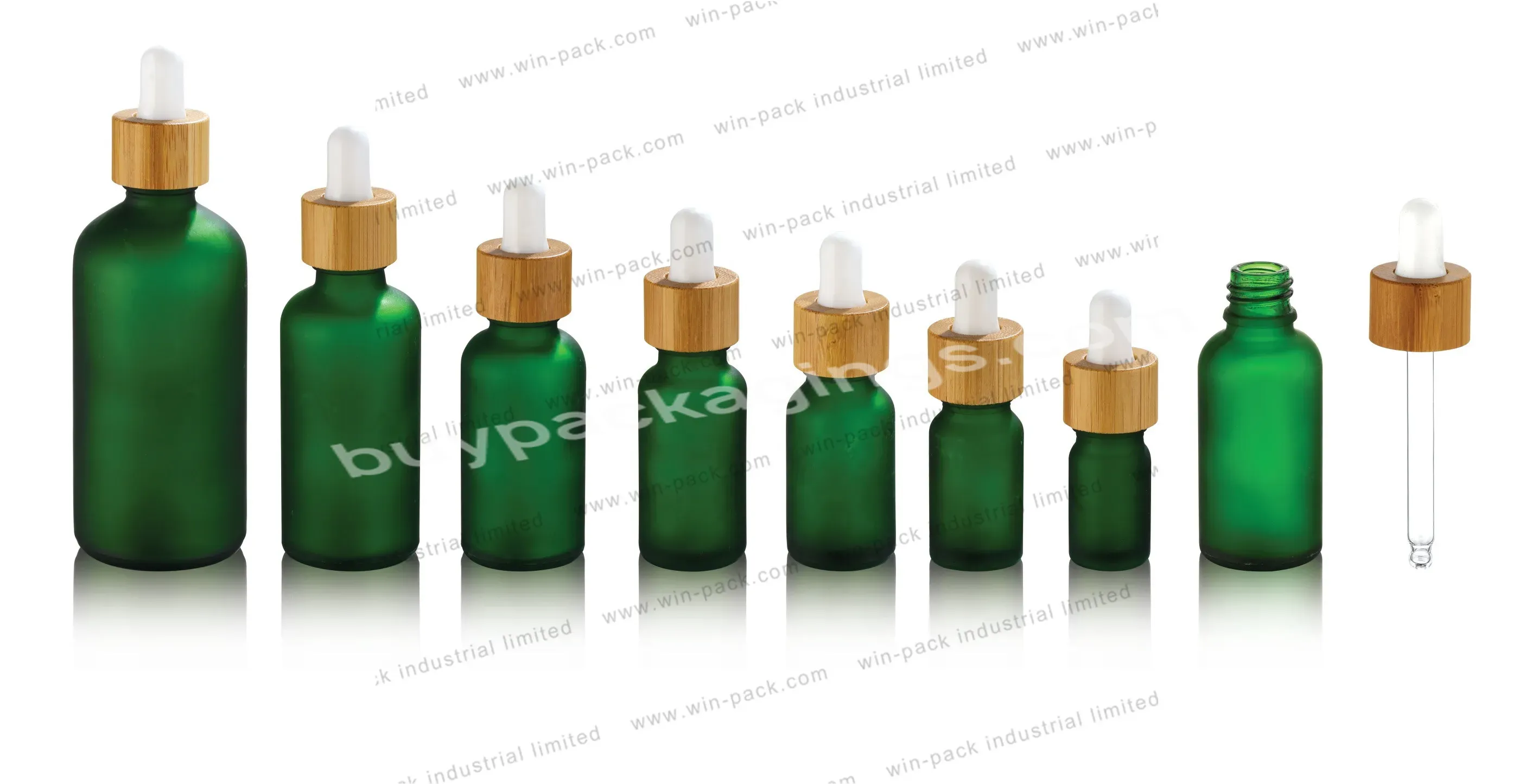 Essential Oil Bottle Green Matte Finish Glass With Bamboo 5ml 10ml Dropper Screen Printing Cosmetic Essential Oi/serum Luxury