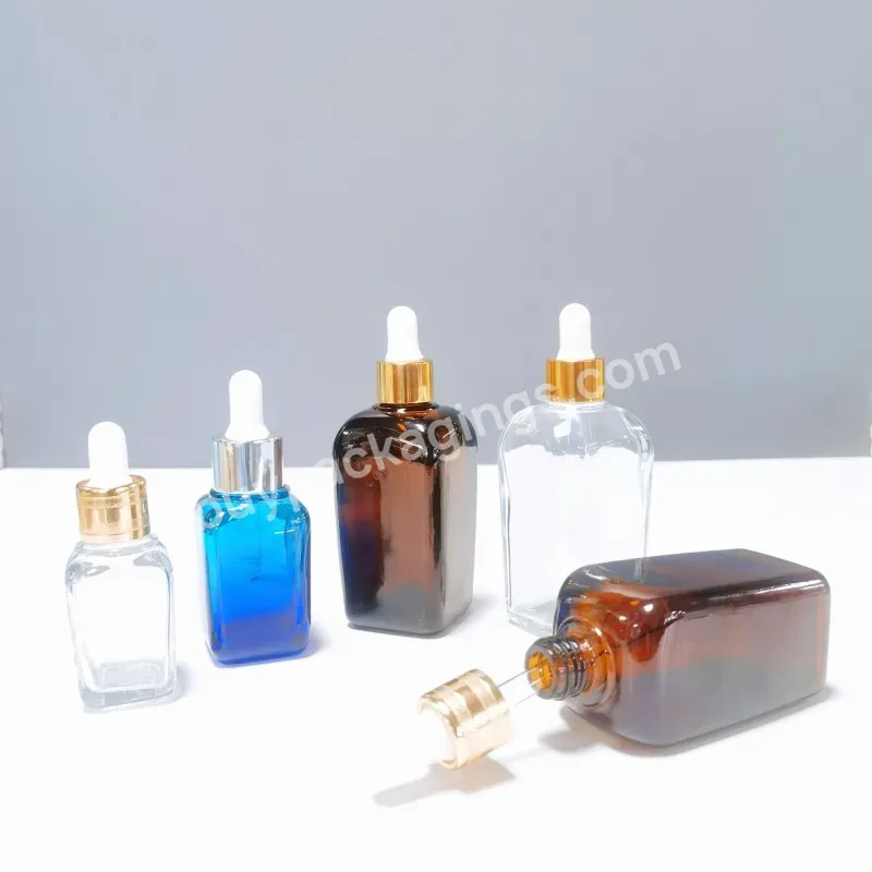 Essential Oil Glass Dropper Bottle 20ml 30ml 100ml Cream Square Dropper Bottle And Box Dropper Glass Bottle