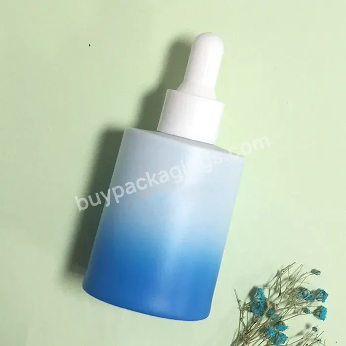 Essential Oil Glass Dropper Bottle Wholesale Luxury 30ml Serum Thick Bottom Matte Blue Gradient Glass Dropper Bottle