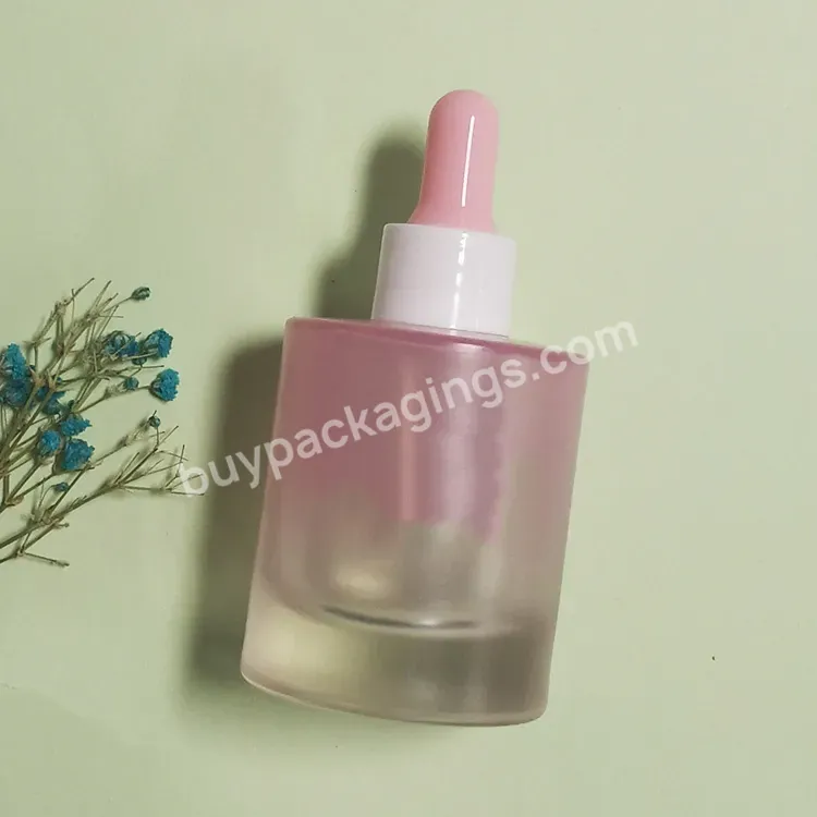 Essential Oil Glass Dropper Bottle Wholesale Luxury 30ml Serum Thick Bottom Matte Blue Gradient Glass Dropper Bottle