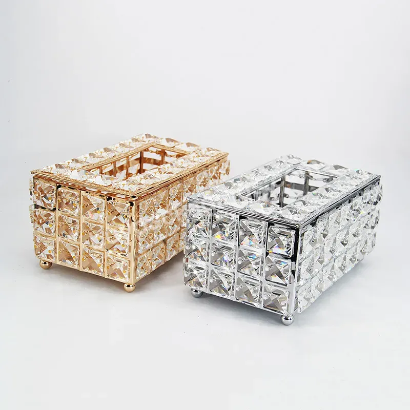 European Iron Tissue Box Decoration Ornament Crystal Tissue Box Hotel Restaurant Ornaments Desktop Napkin Tissue Box