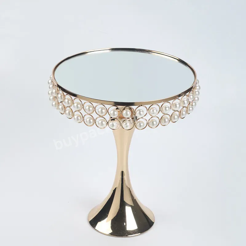 European Pearl Mirror Cake Holder Metal Tall Cake Stand Dessert Stand Glass Mirror Cake Stand