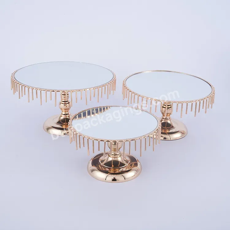 European Pearl Mirror Cake Holder Metal Tall Cake Stand Dessert Stand Glass Mirror Cake Stand