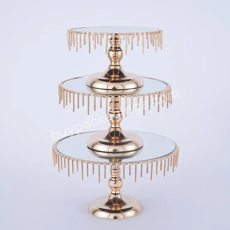 European Pearl Mirror Cake Holder Metal Tall Cake Stand Dessert Stand Glass Mirror Cake Stand