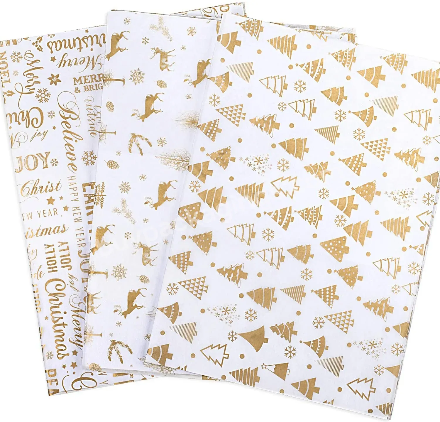 Exquisite Christmas Gold Gift Tissue Wrap Paper Xmas Tree Reindeer Snowflake Design For Holiday Wrapping Paper Diy And Craft