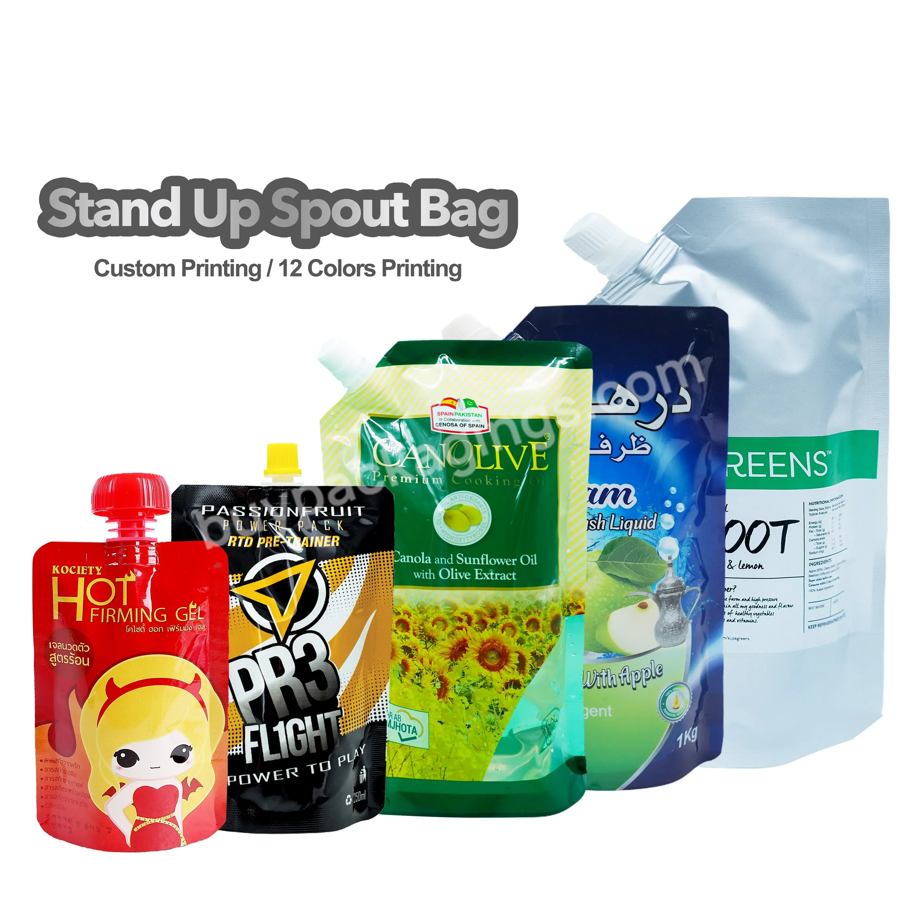 Factory 15ml 150ml 500ml 5l Plastic Liquid Foil Bags Stand Up Nozzle Clear Water Bag Spouted Drink Baby Food Pouches Spout Pouch