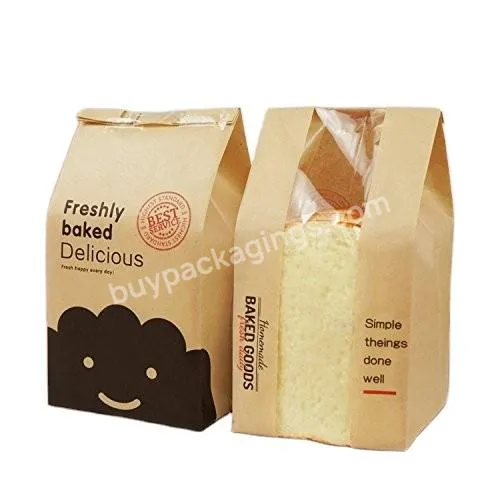 Factory Bakery Food Printed Kraft Bread Packaging Paper Bags With Plastic Window Toast Paper Bag Bakery Bread Kraft Paper Bag