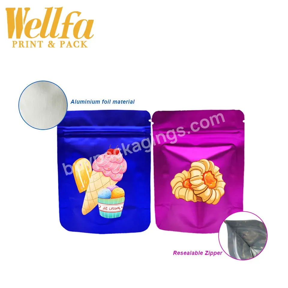 Factory Bolsa Plastico Custom Printed Smell Proof Aluminum Foil Plastic Stand Up Pouch Cookie Candy 3.5 7 14 G Mylar Bags