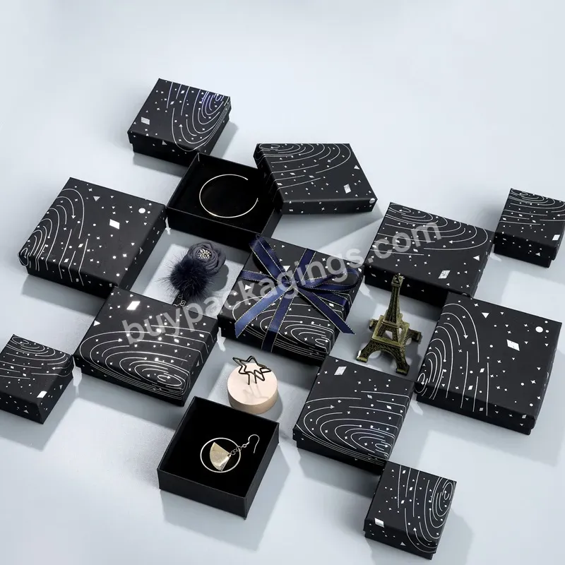 Factory Cash Hot Silver Jewelry Box Packaging Box Laser Hot Silver Ear Nail Bracelet Earring Ring Black Jewelry Gift Box