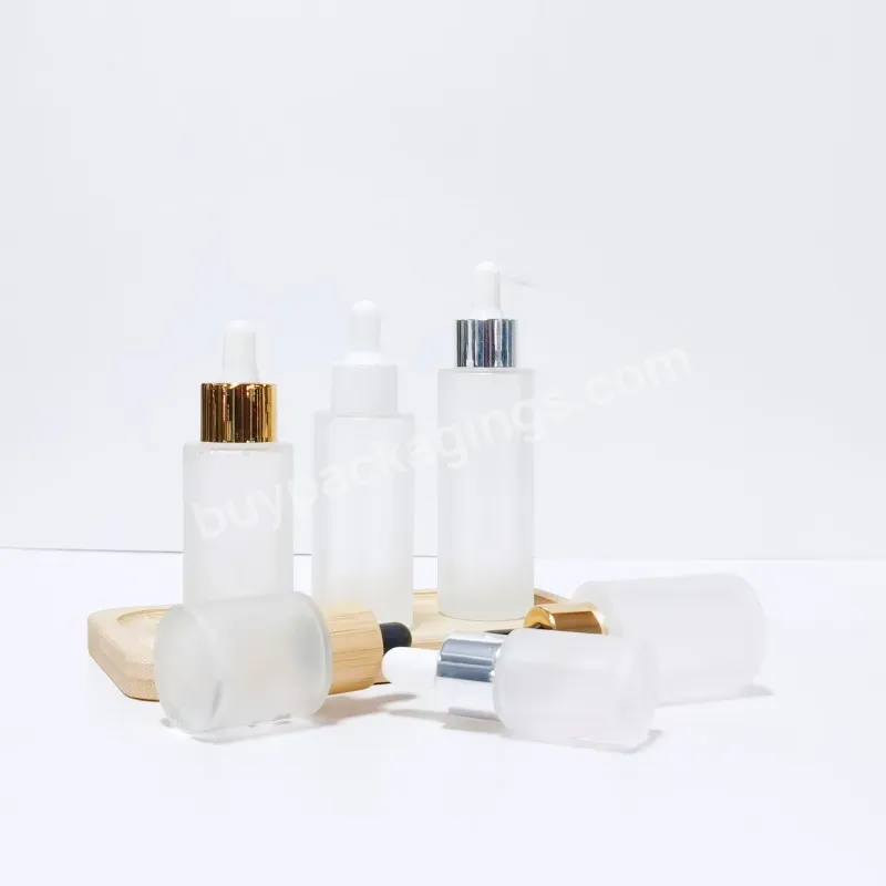 Factory Cheap 10ml 20ml 30ml 40ml 50ml 60ml Custom Serum Flat Shoulder Round Glass Bottles With Press Dropper With Lid