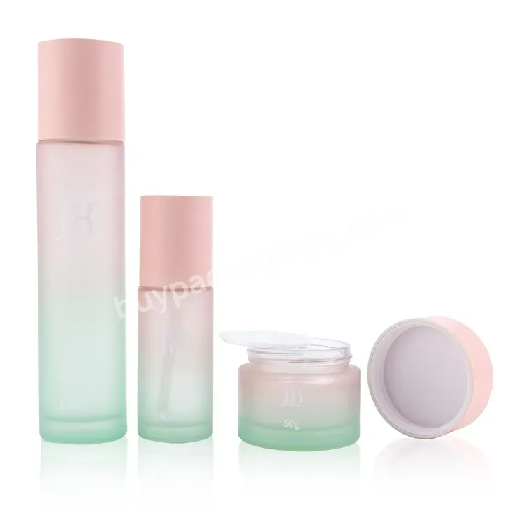 Factory Cosmetic Packaging Set 50g 80g Cream Jar Glass Bottle 40ml 100ml 120ml With Lotion And Spray Pump