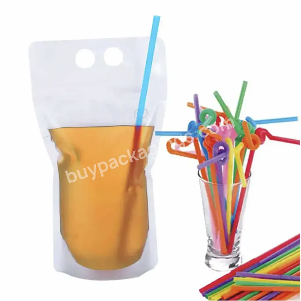 Factory Custom Juice Beverage Bags Zipper Cold Frozen Jelly Packaging Reusable Plastic Juice Drink Pouches With Straw Hole