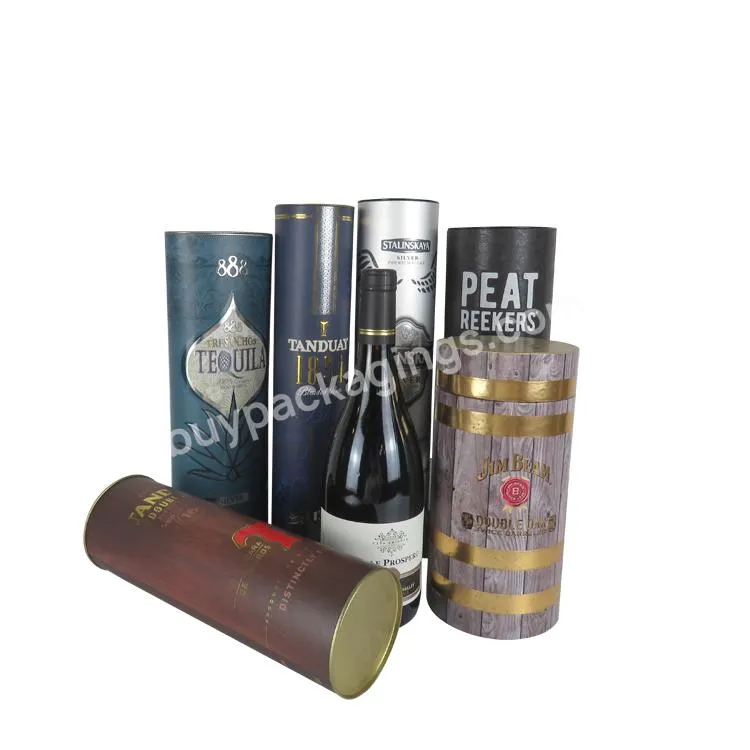 Factory  Custom Logo canister cardboard cylinder round box for recyclable liquor bottle