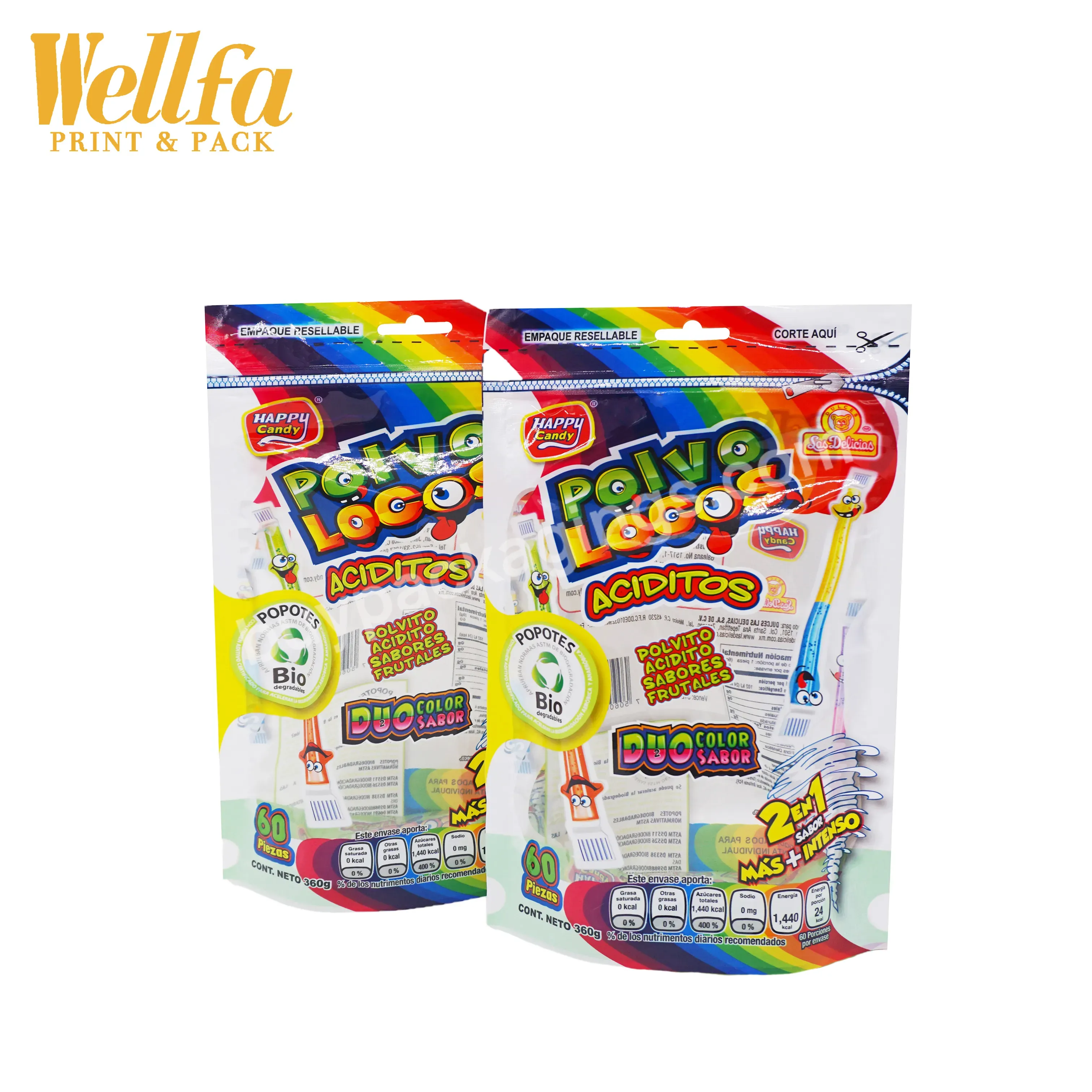 Factory Custom Low Moq Digital Printing Transparent Candy Plastic Stand Up Pouch With Zipper