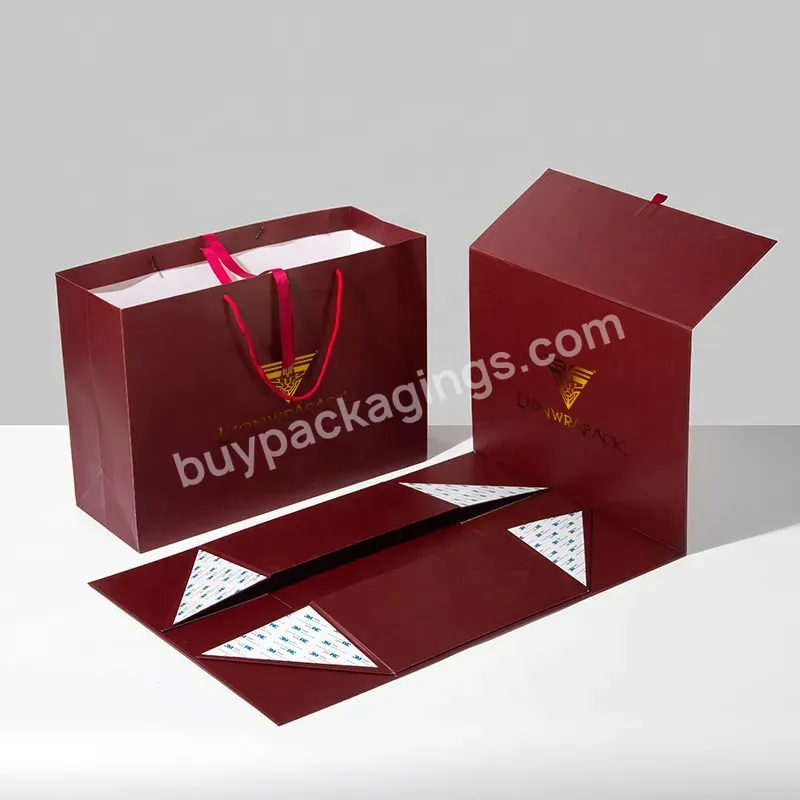 Factory Custom Luxury Flip Top Cardboard Red Paper Magnetic Gift Box Packaging Bag For Business Friend College Family