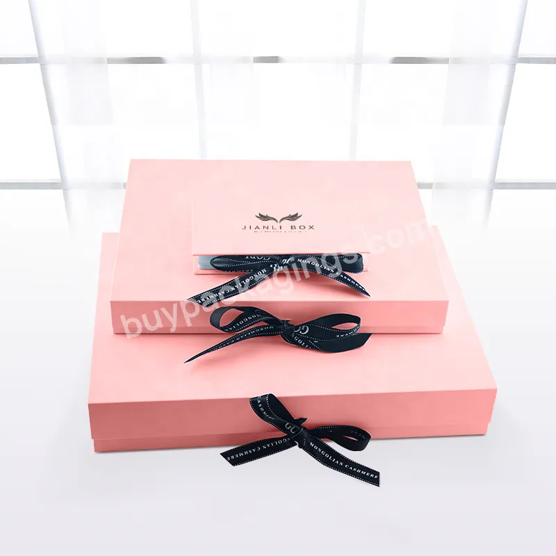 Factory Custom Luxury Pink Favor Ribbon Box Gift Foldable Gift Box Package With Ribbon Closure Handle And Bow