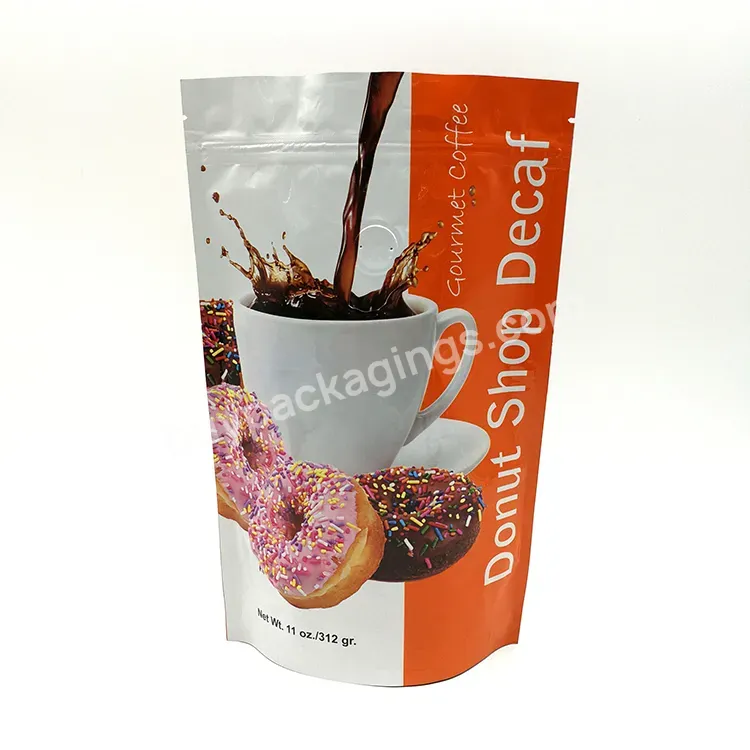 Factory Custom Plastic Packaging Stand Up Pouch Coffee Packing Bag With Vent Valve And Zipper