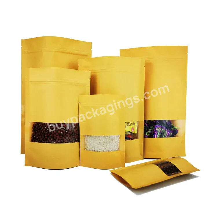Factory Custom Printed Kraft Paper Bagcoffee Bean Storage Paper Bag With Zipper And Transparent Window