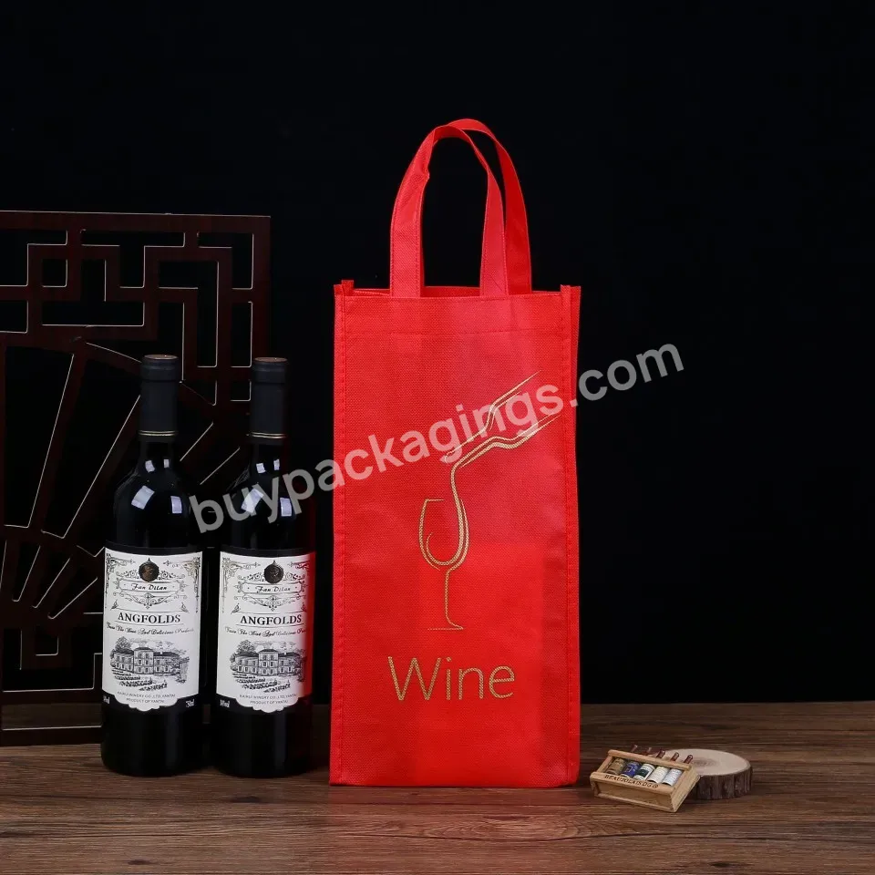 Factory Custom Printed Logo Red Gift Packaging Single And Double Portable Wine Non-woven Shopping Bags